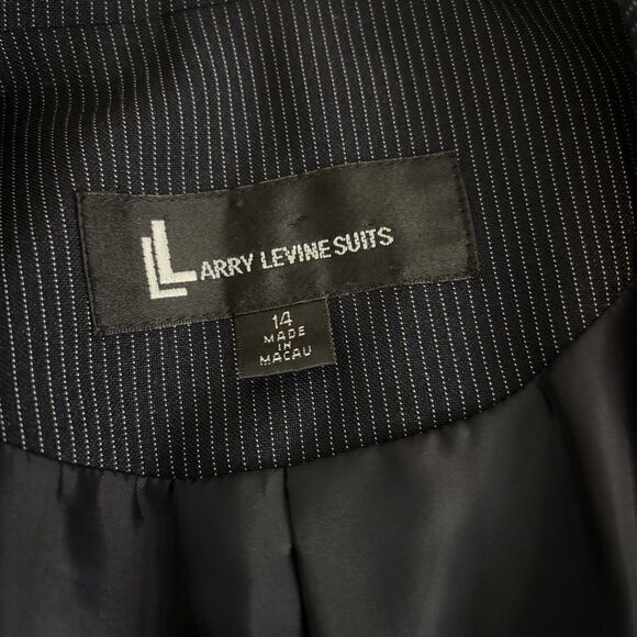 Signature Larry Levine Suit Blazer Women's Size 14 Black Pinstripe Notch Lapel - Picture 7 of 11